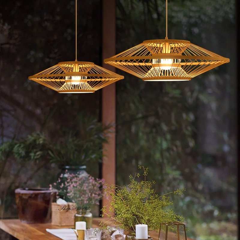 Chinese Style Bamboo Art Chandelier Hot Pot Restaurant Hotel Creative Lamp Homestay Bedroom Living Room Tea Room Hand-woven Lamp 1