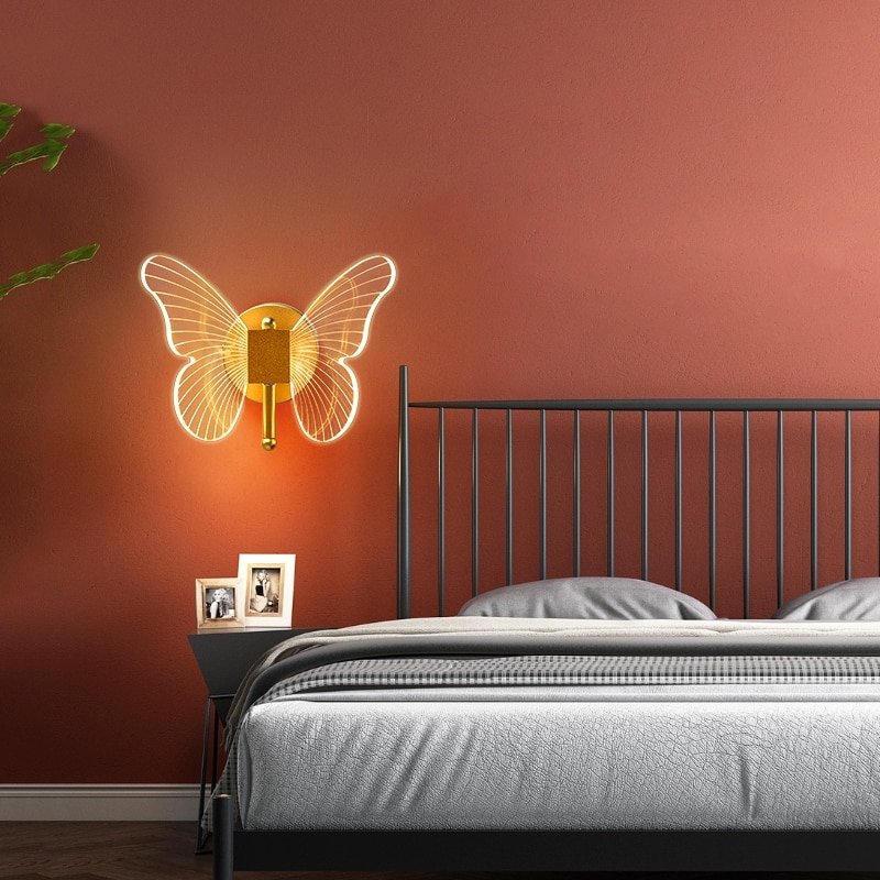 New LED Butterfly Wall Lamp Indoor Lighting Lampras Home Bedroom Bedside Living Room Decoration Staircase Light 4