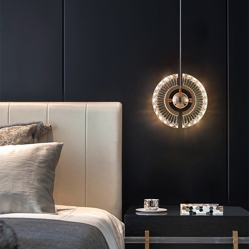 Nordic UFO LED crystal chandelier bedside lamp decoration bedroom round rotatable luxury chandelier 2