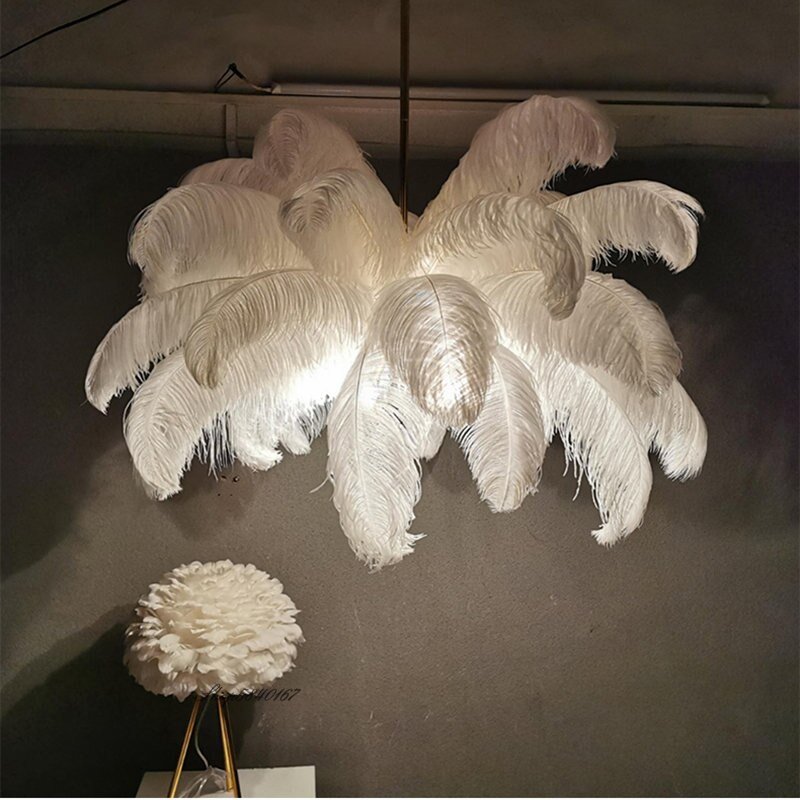 Modern Feather Pendant Lights Romantic Dining Room Restaurant Suspension Luminaire Ostrich Real Feathers Lamp Living Room Decor 5
