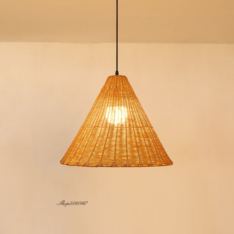 Vintage Brown Beige Rattan Pendant Lights Minimalist Hand Knitted Wicher Lamps for Dining Room Restaurant Suspension Luminaire 4