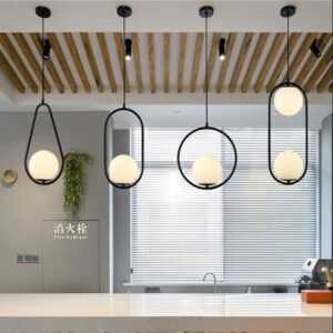 Nordic LED Glass ball pendant lights Black Silver Gold Brass metal bedside lamp simple bar dining room hanging lamp fixture 1