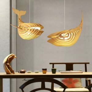 Modern Wooden Pendant Lights Artistic Handicrafts Cartoon Whales Light Fixtures Living Room Dining Room Restaurant Lighting Lamp 1
