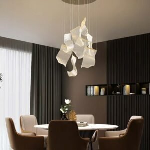 LED Art Paper Acrylic Designer Metal Hanging Lamps Gold Chandelier Lighting For living room Restaurant Lustre Suspension Luminai 1