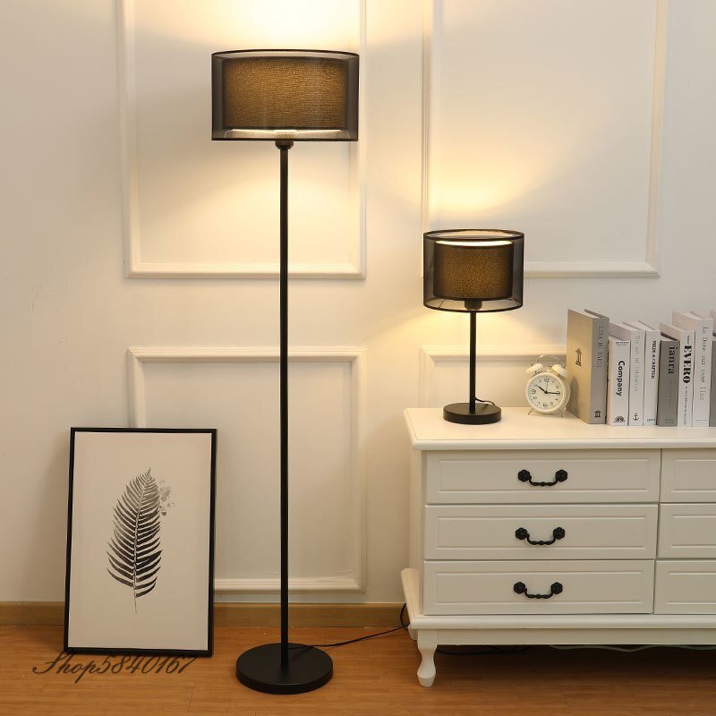 Nordic Floor Standing Lamps for Bedroom Lights Modern Floor Lamp Double-layer Fabric Lampshade Home Deco Tall Lamp Floor E27 LED 2