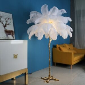 Modern Ostrich Feather Floor Lamp Designer Resin Tree Standing Lamp for Living Room Bedroom Desk Lamp E27 Creative Floor Lights 1