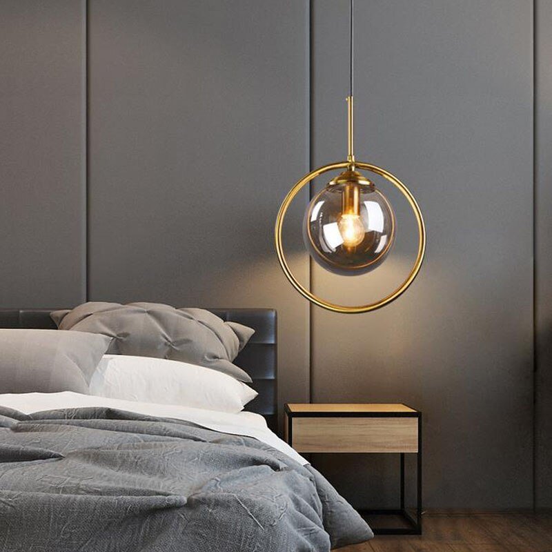 Modern metal ring Lamp Simple Glass LED Pendant Lights bedroom Living Room Restaurant Bar Hanging Light Fixtures Luminaire Decor 1