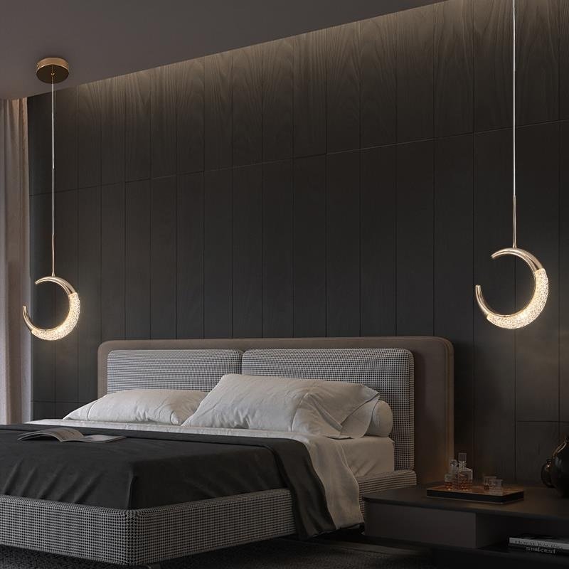 Modern LED Ring Pendant Lights Round Crystal Hanging Lamps Gold Bedside Lighting Decoration Bedroom Luxury Droplight 3