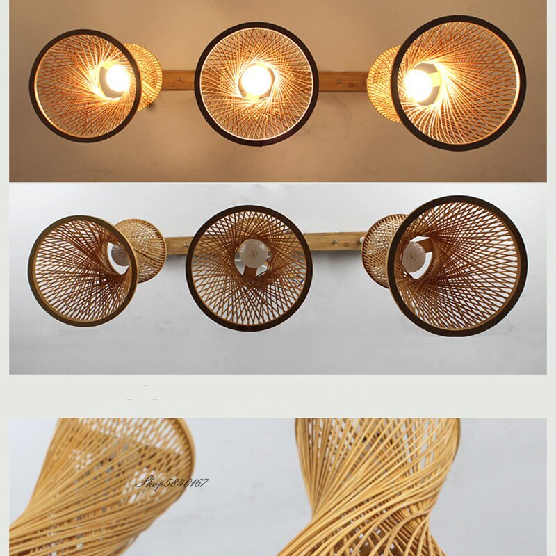Bamboo Tower  Art Light Pendant Lamp Creative Handmade Wooden Suspension Luminaire Dining Room Restaurant Kitchen Pendant Lights 5