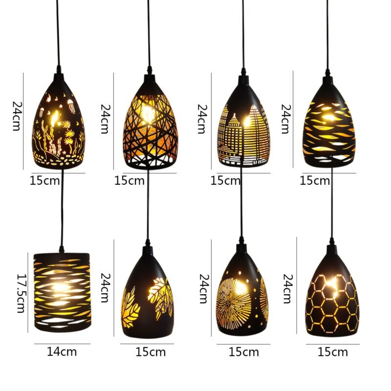 Black Gold Hollow Metal Pendant Lights Nordic Dining Room E27 Led Pendant Lamp for Coffee Bar Kitchen Hanging Lamps 6