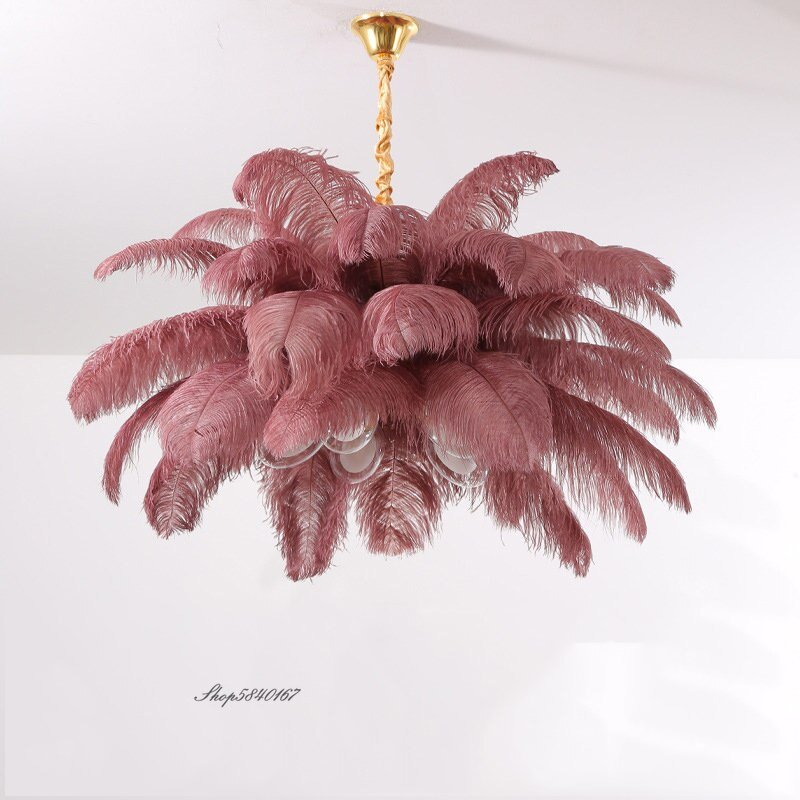 Modern Feather Pendant Lights Romantic Dining Room Restaurant Suspension Luminaire Ostrich Real Feathers Lamp Living Room Decor 4