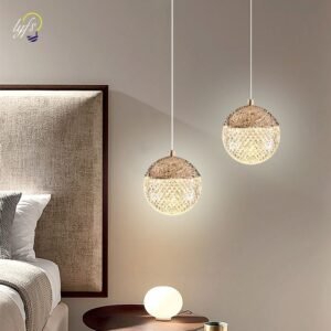 Round Ball Crystal LED Pendant Light Nordic Indoor Lighting Living Room Decoration Dining Tables Bedside Bedroom Hanging Lamp 1