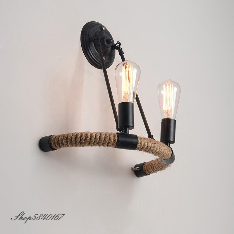 Vintage Wall Sconce Hemp Rope Wall Lamp Loft Stair Lighting Bar Restaurant Decoration Retro Wall Lighs for Home Kitchen Fixtures 5