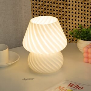 Cute Mushroom Glass Table Lamps for Bedroom Retro Striped Glass Lamp Lights Living Room Girls Room Lights Creative Beside Lamp 1