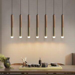 Nordic Long Wooden rod chandelier Hanging Kitchen LightLED Pendant Lights Home Decor Dining Room Lighting lustre 1