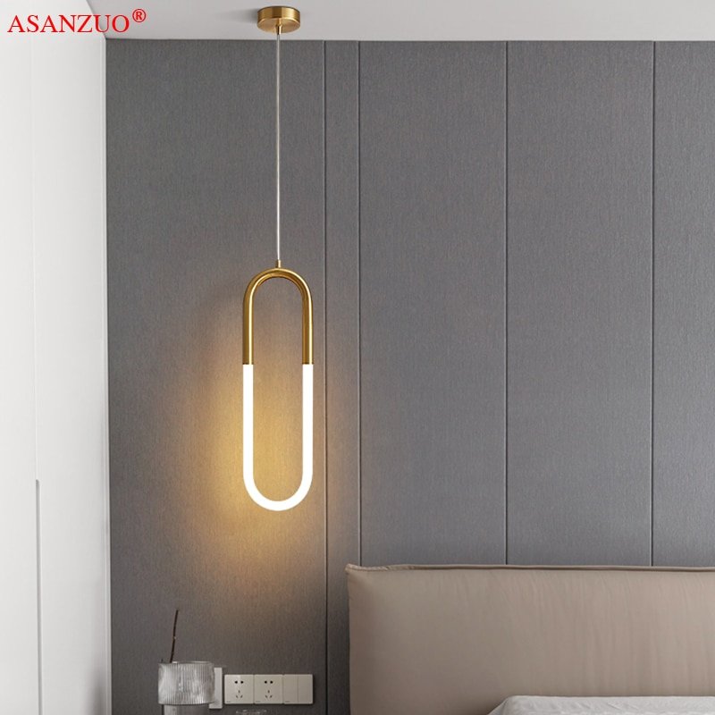 Brass Single double head Nordic bedside Long-line hanging lamp Modern creative U-shaped tube 360 degree LED pendant lights 4