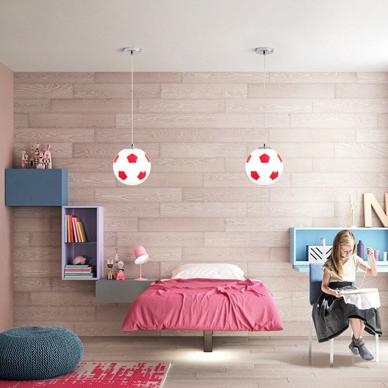 Modern Ceiling Lighting Fixture For Kids Boys Bedroom Football Shape LED Hanging Ceiling Lamp Children Home Decor Glass pendant 2