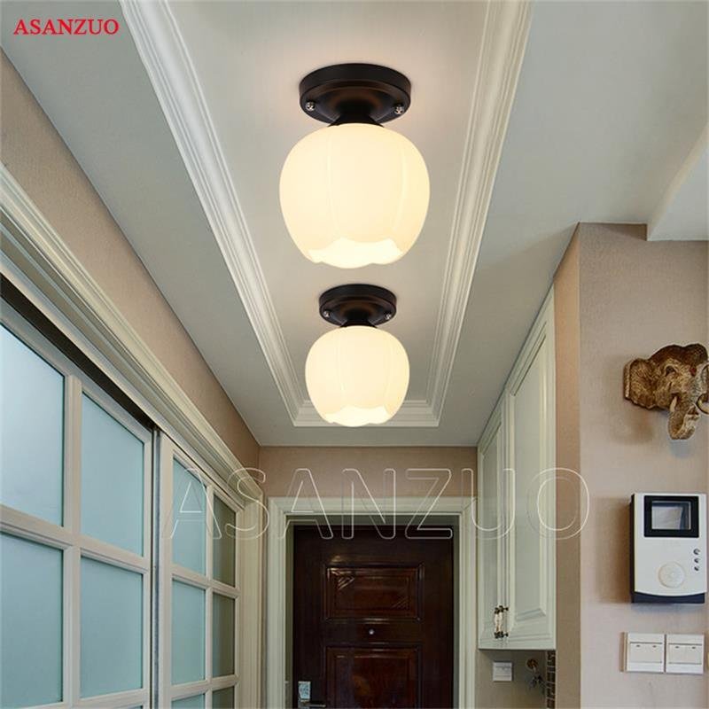 American country  glass lampshade Ceiling Lights for corridor aisle balcony study bedroom Iron ceiling lamp Home Light Fixtures 2