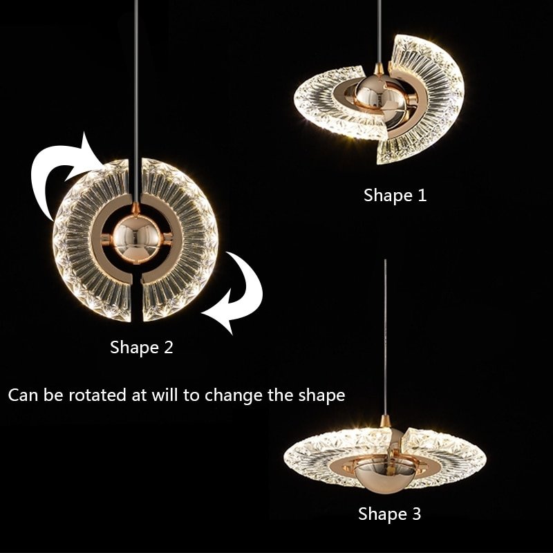 Nordic UFO LED crystal chandelier bedside lamp decoration bedroom round rotatable luxury chandelier 4