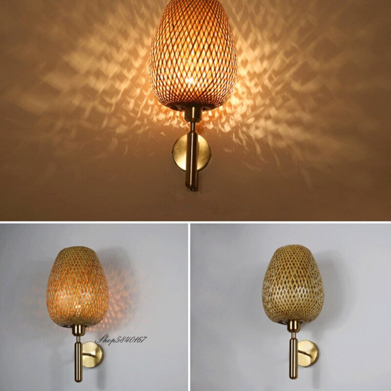 New Chinese Style Wall Lights Vintage Bamboo Lampshade Living Room Background Wall Lamp Decor Bedroom Sconce Lighting Fixtures 3