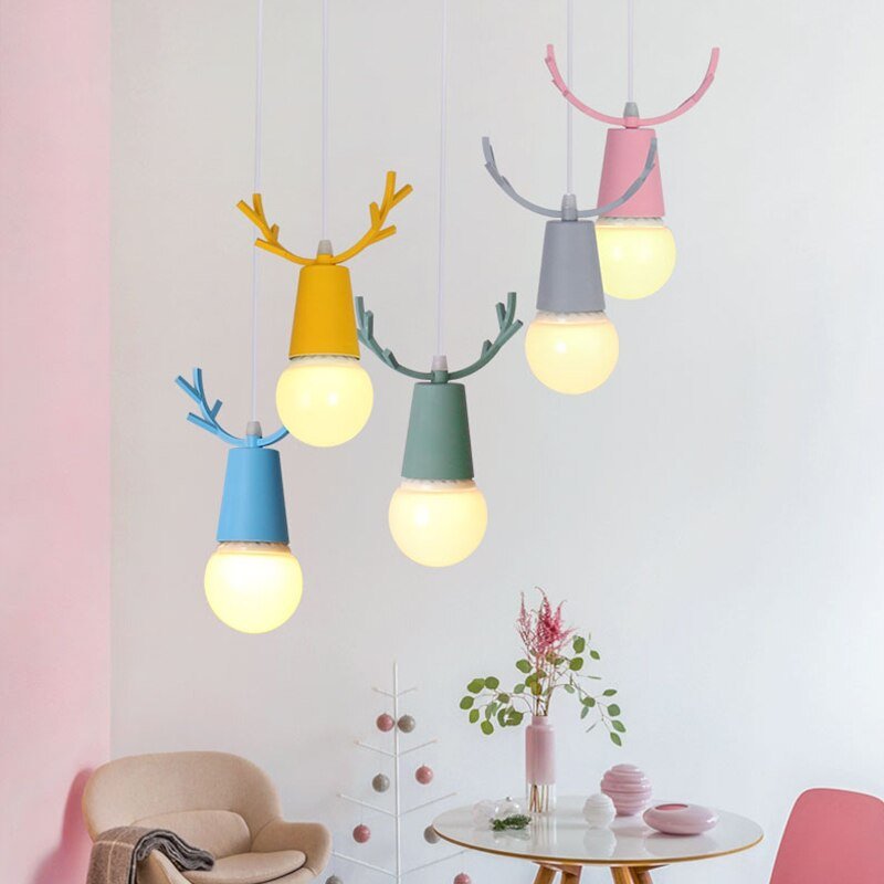 Nordic lamps modern simplicity children's room creative living room dining room macaron pendant light antlers bar hanging lamp 2