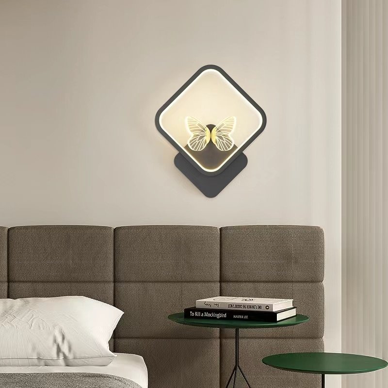 Modern Round ring butterfly Wall Lamps Home Decor Living Room Bedroom Bedside AC110-240V LED light Gold Black Aisle Decor Sconce 3