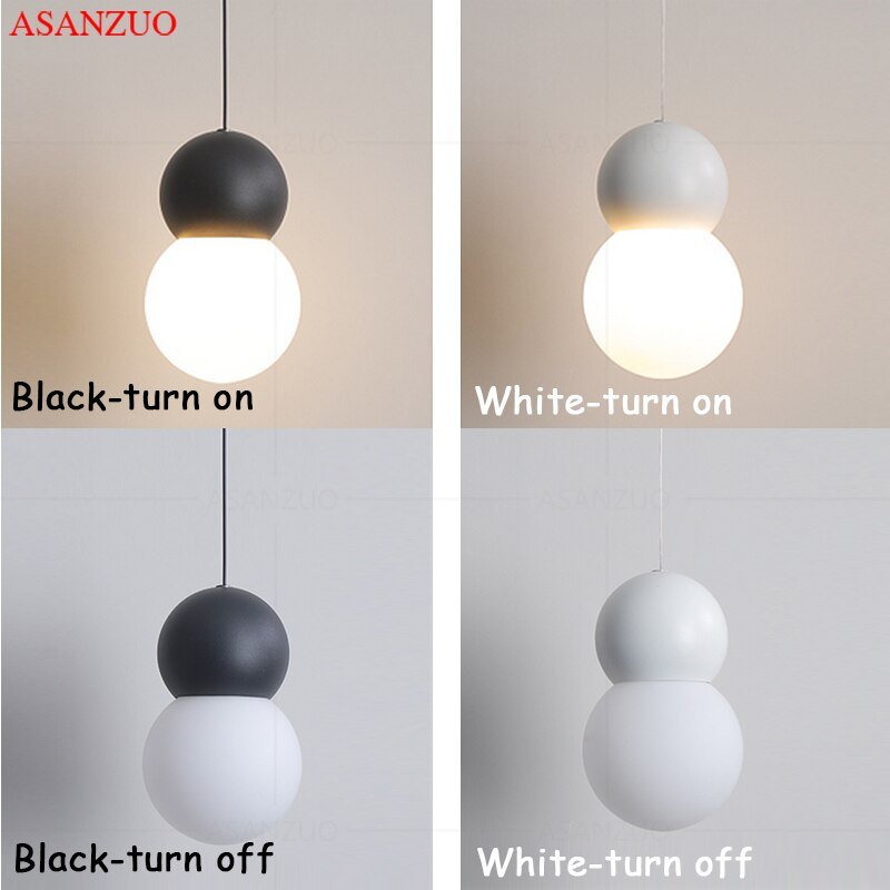 Nordic Glass Pendant Lamp Black White Color Kitchen Hanging Light for Bedroom Living Room Home Indoor Decor 4