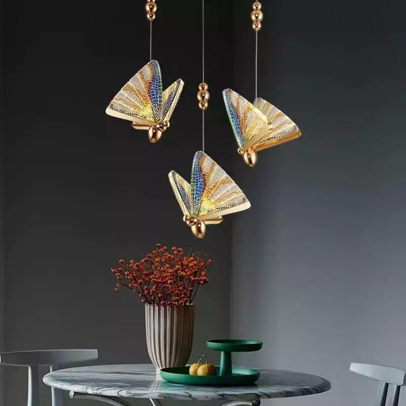 Single double head Nordic bedside Long-line hanging lamp  Modern light luxury creative net red butterfly pendant lights 5