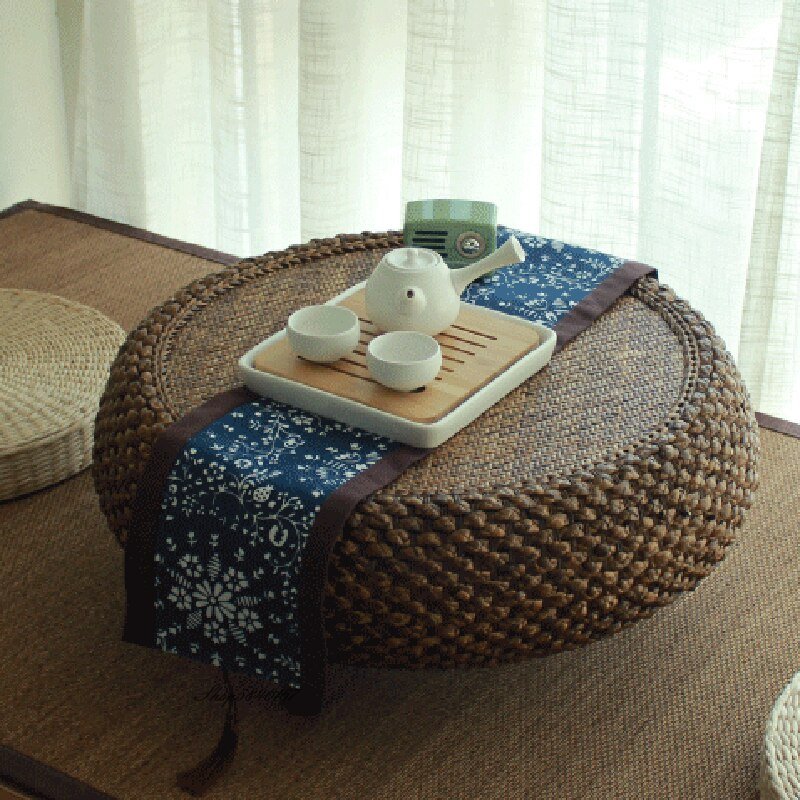 Handmade Rattan Weaving Coffee Table Japanese Desk Light Multifunctional Modern Minimalist Side Table lamp Living Room Furniture 6