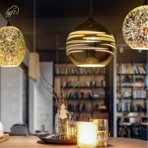 3D Stained Glass Ball Led Pendant Lamp Chandelier Light Modern Art Bedroom Restaurant Cafe Bar Clothing Store Decorative 1