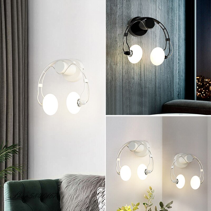 Modern Headset Wall Lamp Led Indoor Lights Wall Sconce Creative Headphone Lamp Living Room Wall Art Deco Stair Light Fixtures 6