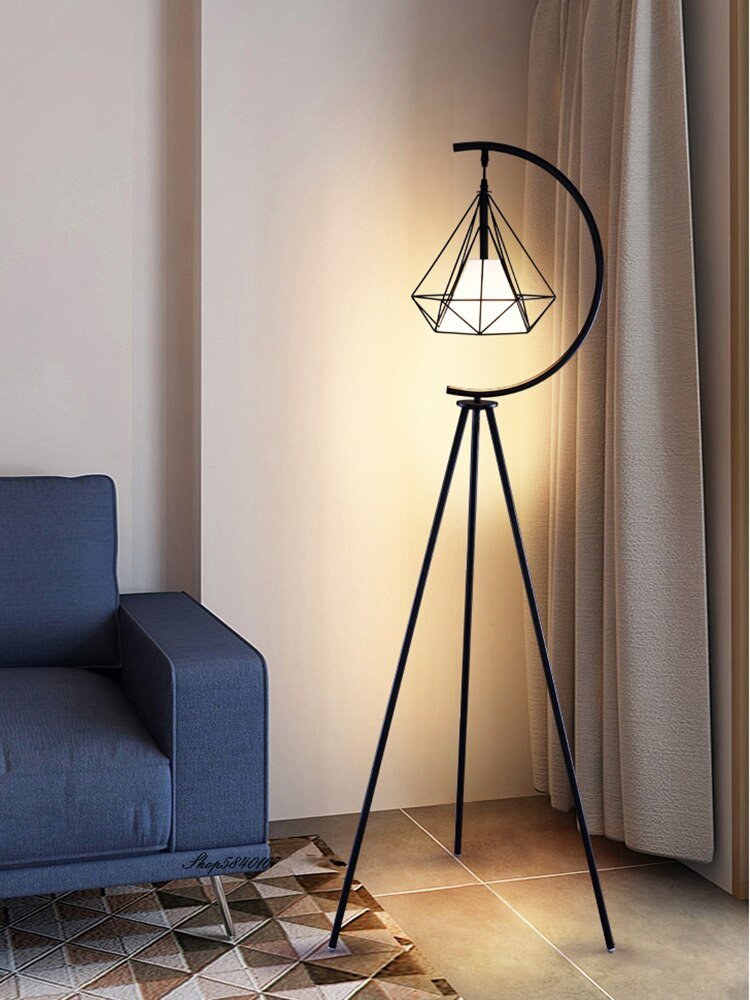 Wrought Iron Diamond Floor Lamps Nordic Simple Tripod Stand Lights Living Room Decor Corner Bedroom Bedside Lamp Led Tall Lamp 6