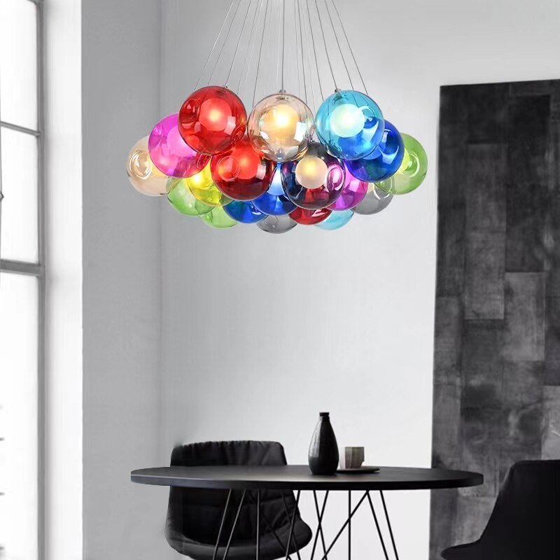 Creative Design Modern LED Colorful Glass Ball Pendant Lights Lamps for Dining Room Living Room Bar G4 Transparent Glass Pendant 2