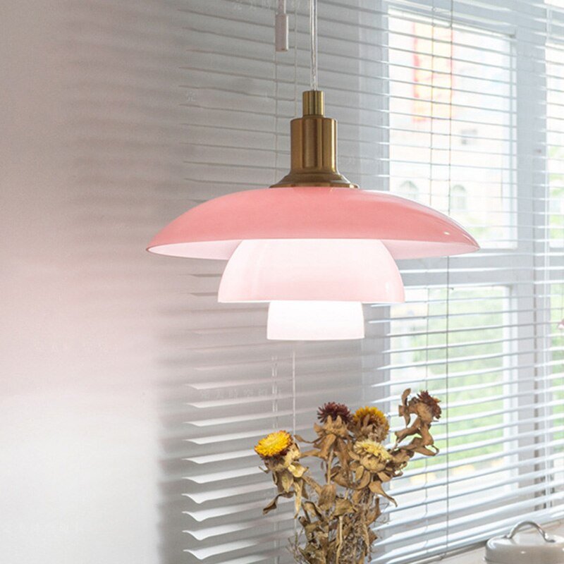 Nordic Minimalist Pink Glass Pendant Light Restaurant Living Room Dining Room Romantic Light Fixtures Girls Room Chandeliers 1