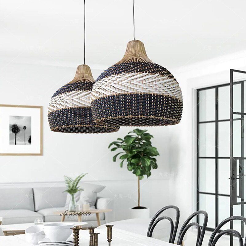 New Rattan Pendant Lights Creative Color Matching Rattan Lamp Chinese Style Luminaire for Dining Room Restaurant Suspension Lamp 2