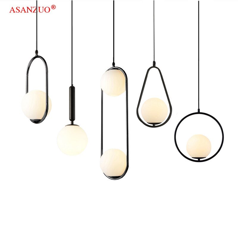 Nordic LED Glass ball pendant lights Black Silver Gold Brass metal bedside lamp simple bar dining room hanging lamp fixture 2