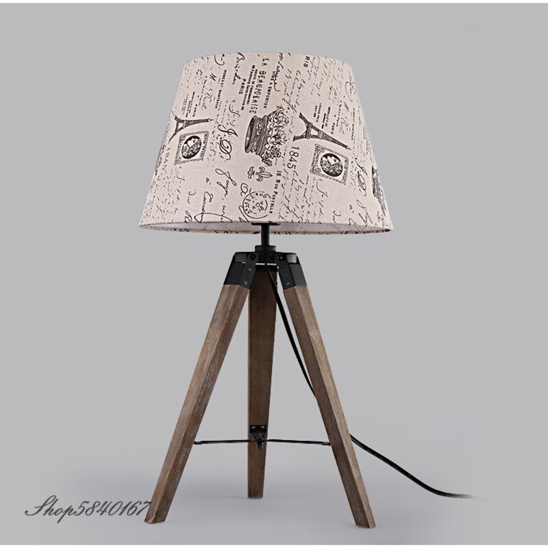 Vintage Table Lamp Wood Eiffel Tower Fabric Table Lamps for Living Room Beside Table Lights Art Deco Bed Lamp Table Decorative 2