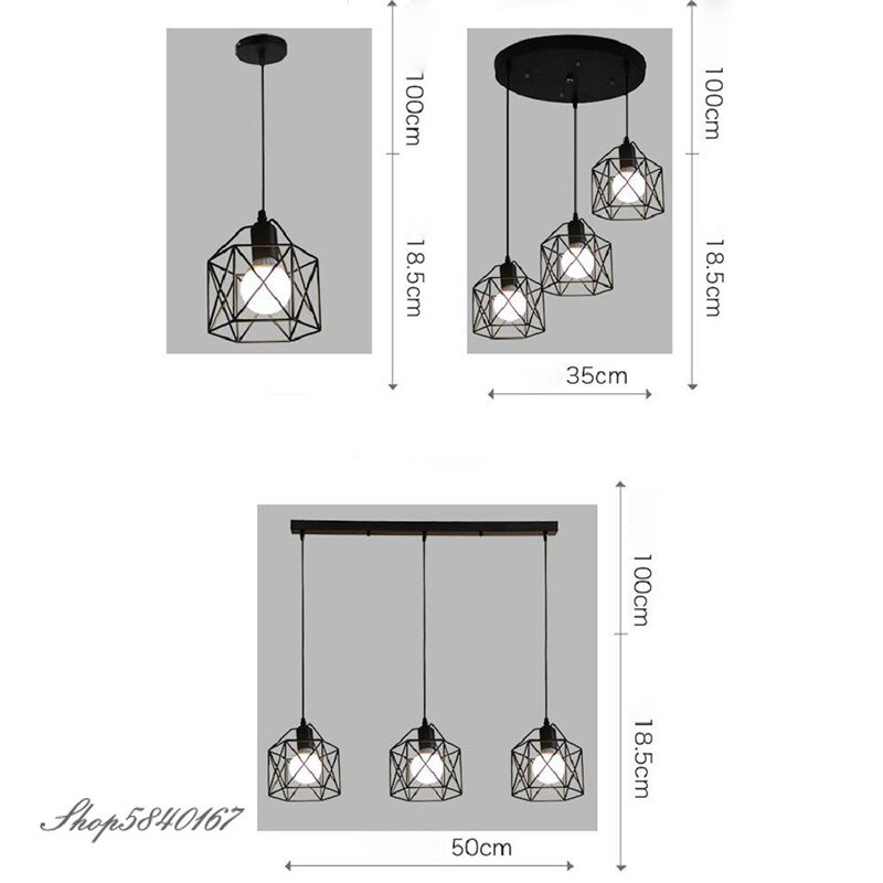 Rustic Industrial Pendant Lamp Geometry Iron Pendant Lights Kitchen Island Lamp Pendant Loft Cafe Shop Hanging Lighting Fixtures 6