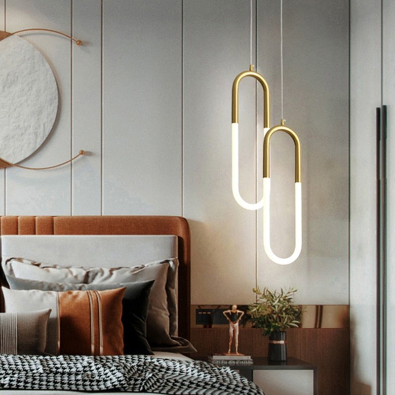 Brass Single double head Nordic bedside Long-line hanging lamp Modern creative U-shaped tube 360 degree LED pendant lights 3
