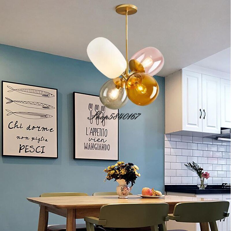 Nordic Children's Room Colorful Balloon Glass LED Chandelier Personality Creative Bedroom Color Hanging Lamp Coffee Shop Lamps 4