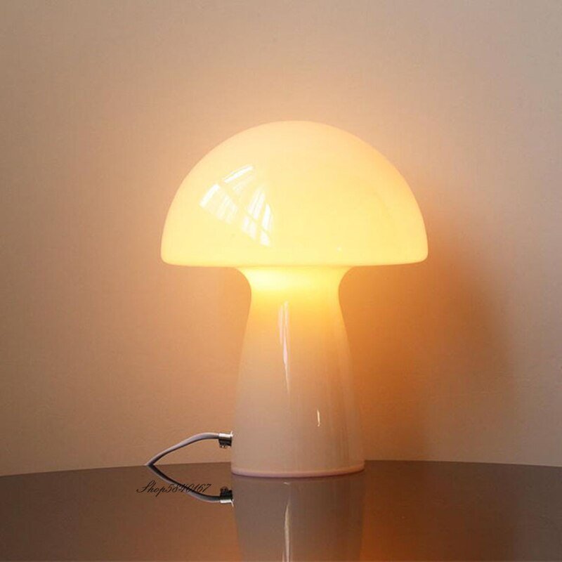 Vintage Glass Table Lamp Danish Orange Mushroom Desk Lmap Lights Living Room Decoration Bedroom Bedside Lamp Ins Simple Lighting 2