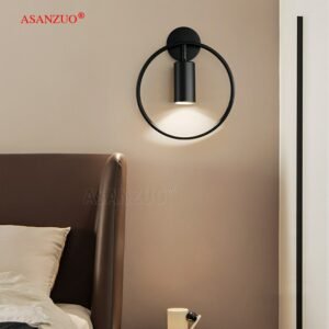 Nordic postmodern round gold/black 180 degree adjustable spotlight living room hotel corridor aisle bedroom bedside wall lamp 1