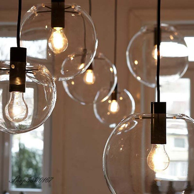 Post Modern Pendant Lamps Clear Glass Kitchen Hanging Lamps Dining Room Light Fixtures Creative Art Deco Loft Pendant Lights LED 3