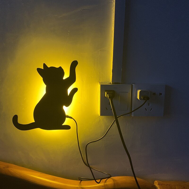 Led Cat Night Light with Motion Sensor Night Lamp Projector Lights Intelligent Sensor Light Sconces Battery Nightlight Art Deco 2
