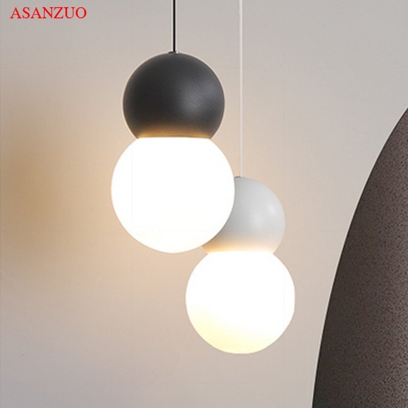 Nordic Glass Pendant Lamp Black White Color Kitchen Hanging Light for Bedroom Living Room Home Indoor Decor 5