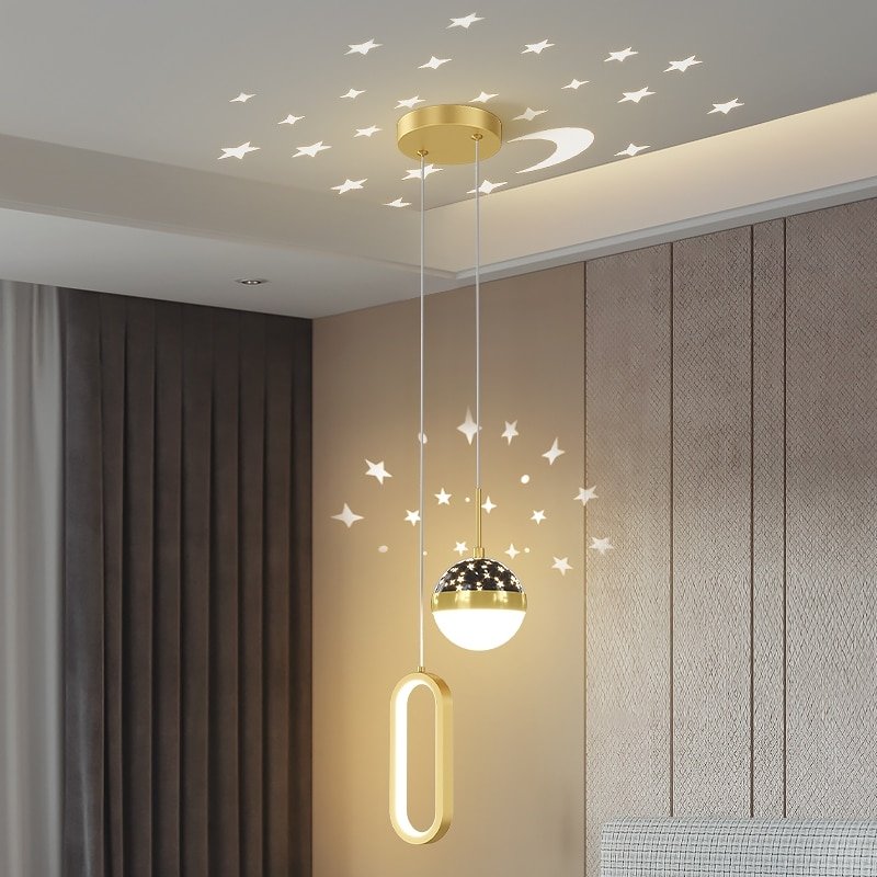 New Nordic bedroom LED pendant light Modern simple bedside double head chandelier creative sky star projection lamp 1