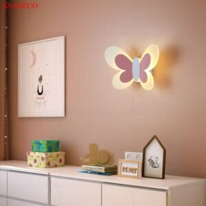 Pink Butterfly Led Wall Sconce For Kids Bedroom Night Lights Deco Maison Lampara De Pared Lamp For Girls room 1