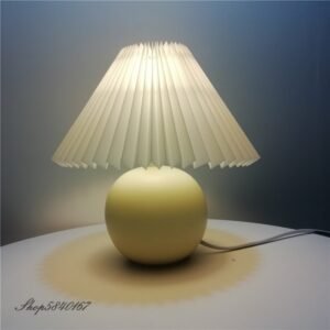 Korean Pleated Table Lamp Ins DIY Ceramic Table Lamps for Living Room Home Decor Cute Lamp With Tricolor led Bulb Beside Lamp 1