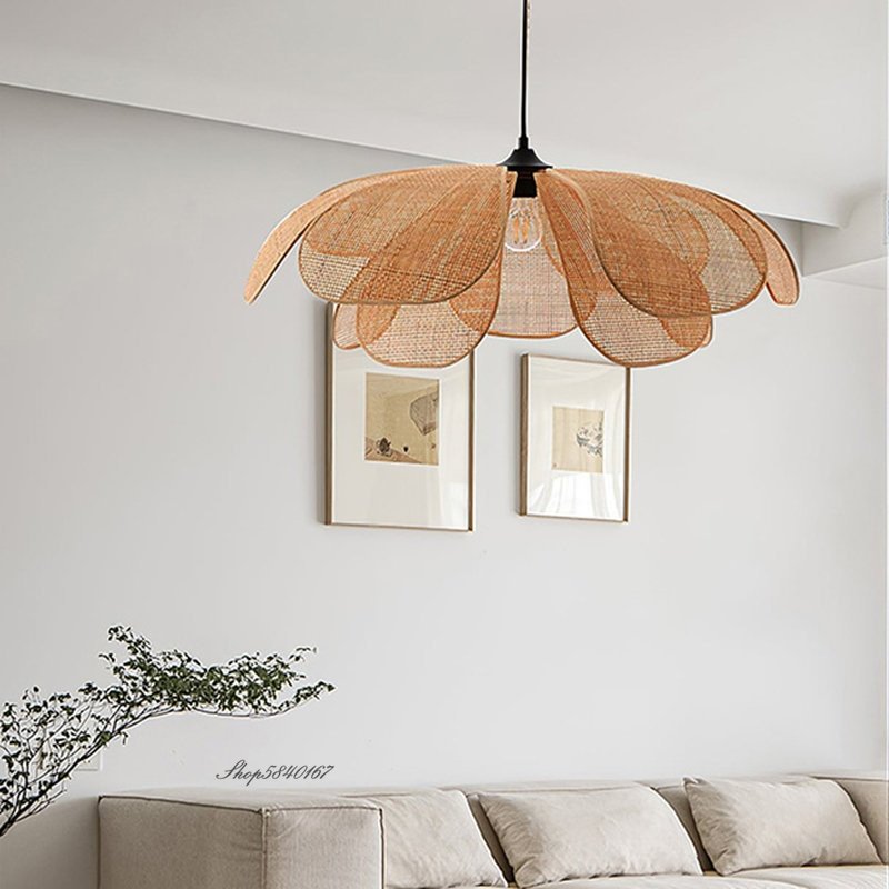 Creative Rattan Flower Pendant Light Designer Handmade Lustre Living Room Dining Room Lighting Fixtures Minimalist Home Decor 1