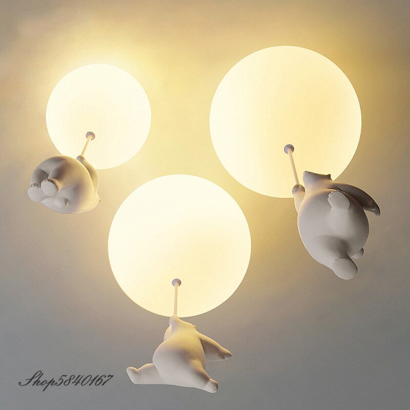 Modern Designer Pendant Lights Polar Bear Hanging Lamps for Living Room Children Bed Room Lamps Decor Glass Ball Pendant Lamp 2